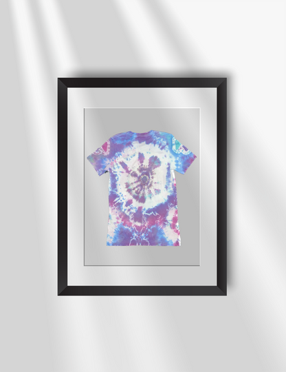 SchleepWear Tye Dye Euphorionyx Tshirt Back inside a picture frame.