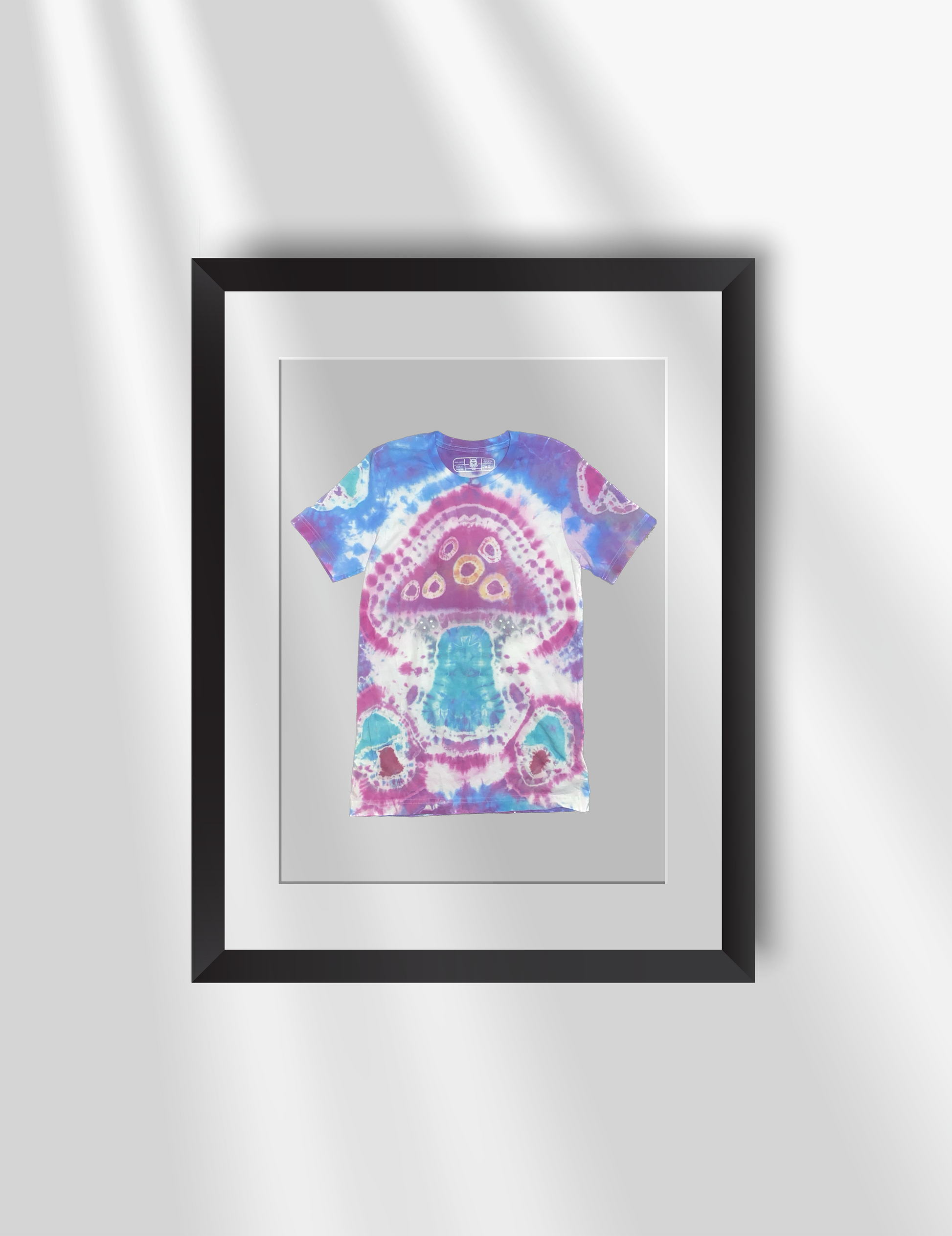 SchleepWear Tye Dye Euphorionyx Tshirt inside a picture frame.